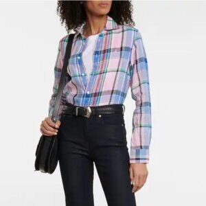 Polo Ralph Lauren Plaid Linen Long Sleeve Shirt Blue Pink Green Small